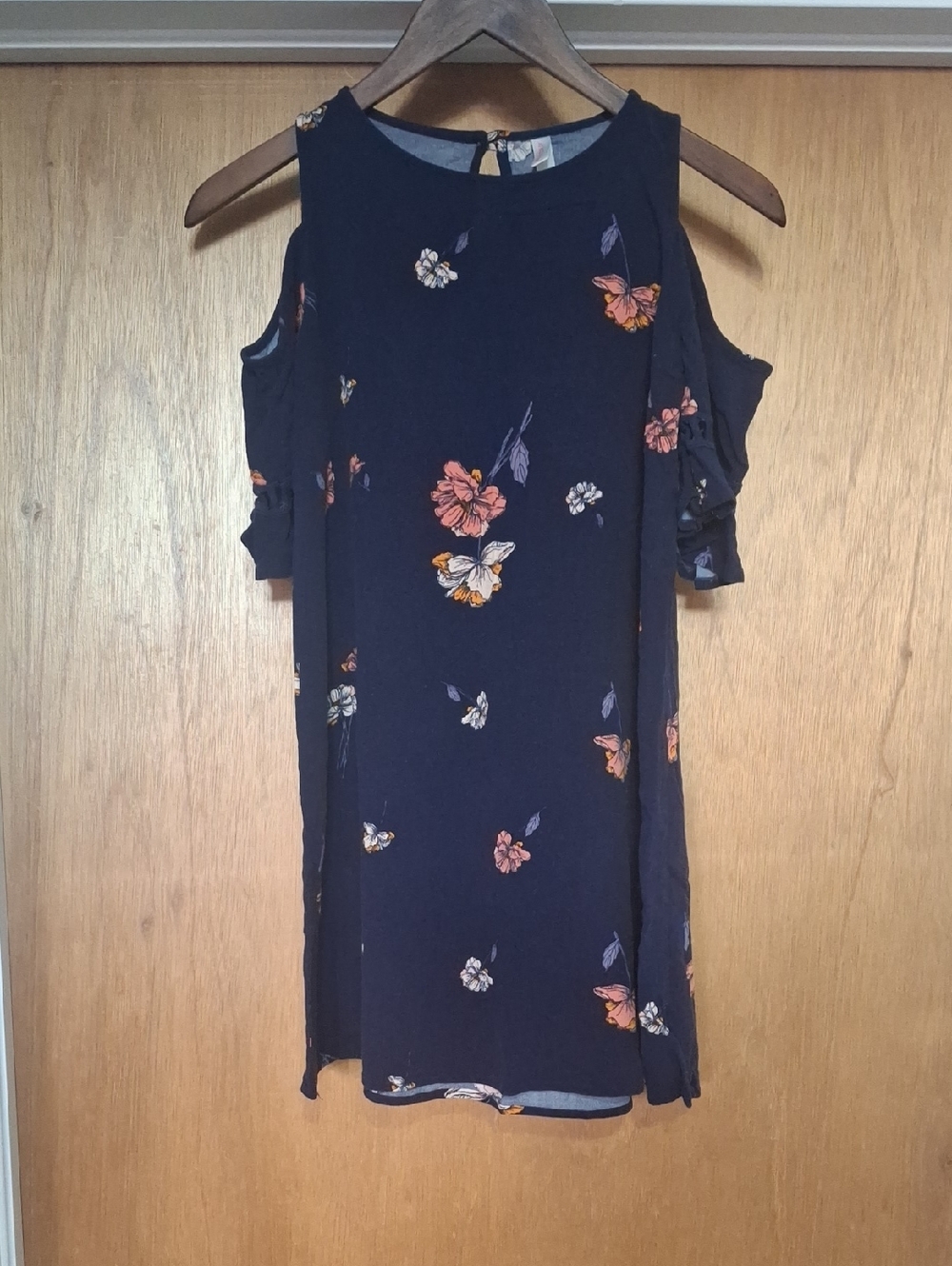 Xhilaration Navy Floral Cold-Shoulder Dress